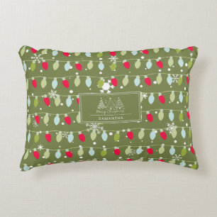 Classic Vintage Holiday Pattern-Christmas Lights 2 Decorative Cushion