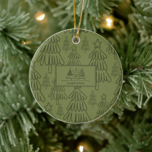 Classic Vintage Holiday Pattern-Christmas Tree (1) Ceramic Ornament