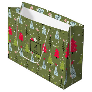 Classic Vintage Holiday Pattern-Christmas Tree (2) Large Gift Bag