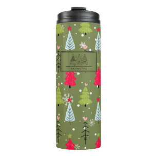 Classic Vintage Holiday Pattern-Christmas Tree (2) Thermal Tumbler