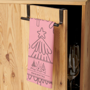 Classic Vintage Holiday Pattern-Christmas Tree (3) Tea Towel