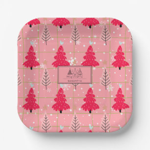 Classic Vintage Holiday Pattern-Christmas Tree (4) Paper Plate