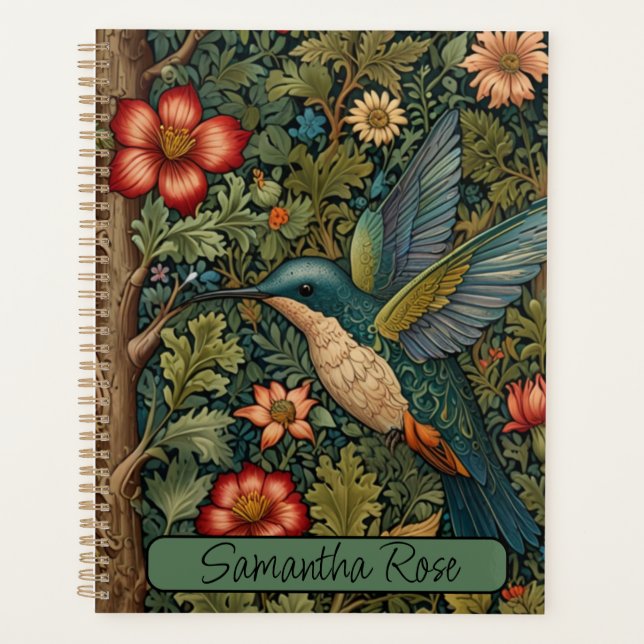 Classic vintage hummingbird art bohemian chic planner (Front)