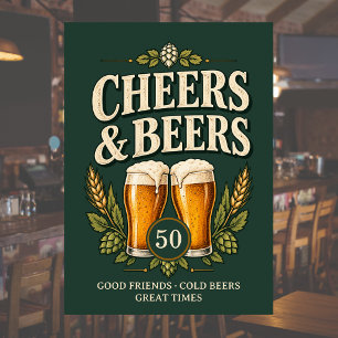 Classic Vintage Men's Cheers & Beers 50th Birthday Invitation