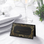 Classic Vintage Modern Art Deco Elegant Black Gold Place Card<br><div class="desc">Elevate your reception with our exquisite Gold Black Art Deco Folded Place Cards, each a masterpiece of elegance. Adorned with an intricate faux gold frame on the front, these 4" x 3.5" cards provide a luxurious space to inscribe details. Please note that the gold elements in this design are a...</div>