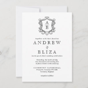 Classic Vintage Monogram Black and White Wedding Invitation