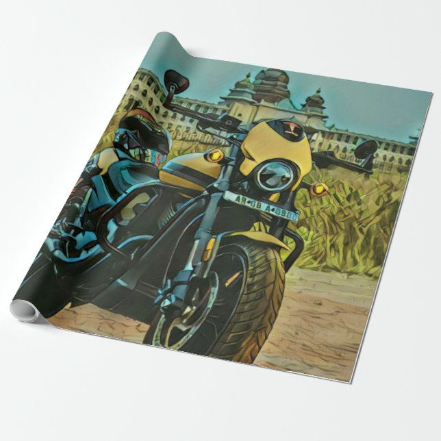 classic vintage motorcycle gift wrapping paper (Unrolled)