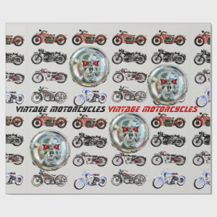 CLASSIC VINTAGE MOTORCYCLES AND METAL SKULLS WRAPPING PAPER