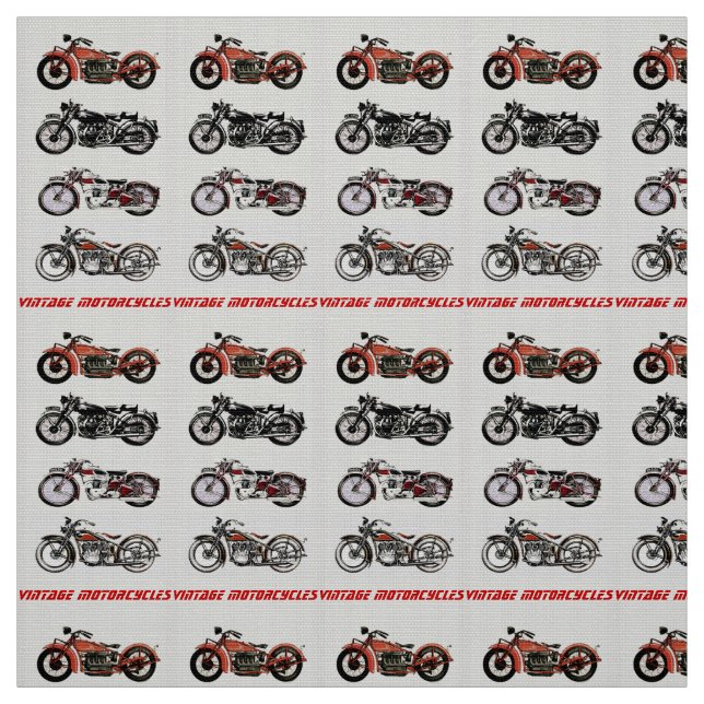 CLASSIC VINTAGE MOTORCYCLES Red Black Grey Fabric (Swatch)
