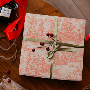 Classic Vintage Orange Toile De Jouy Wrapping Paper