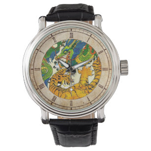 Classic Vintage oriental Yin Yang Dragon Tiger art Watch