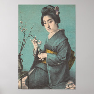 Classic vintage portrait of geisha japanese lady poster