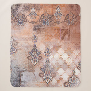 Classic vintage print with patchwork, paisley elem sherpa blanket