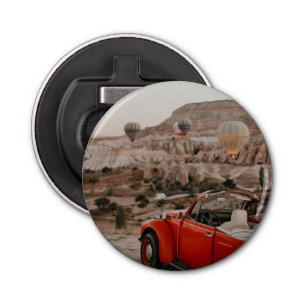 Classic Vintage Red Car Watching Hot Air Balloons  Bottle Opener