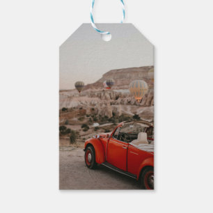 Classic Vintage Red Car Watching Hot Air Balloons Gift Tags