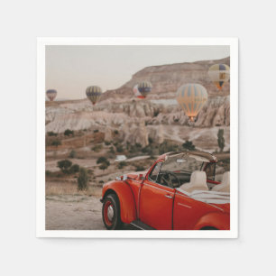 Classic Vintage Red Car Watching Hot Air Balloons Napkin