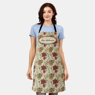 Classic Vintage Red & Gold Poinsettia Floral Apron