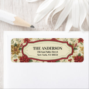 Classic Vintage Red & Gold Poinsettia Floral Return Address Label