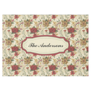 Classic Vintage Red & Gold Poinsettia Floral  Tablecloth