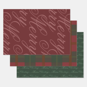 Classic Vintage Red Green Script Merry Wrapping Paper Sheet