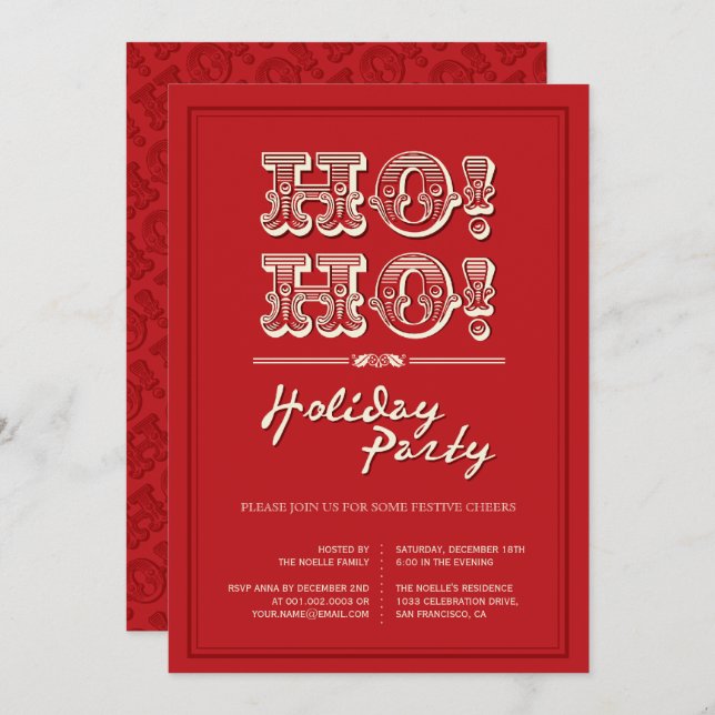 Classic Vintage Red HO HO Holiday Party Invite (Front/Back)