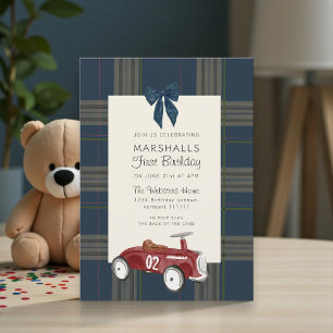 classic Vintage Red Toy Car rsvp qr code birthday  Invitation