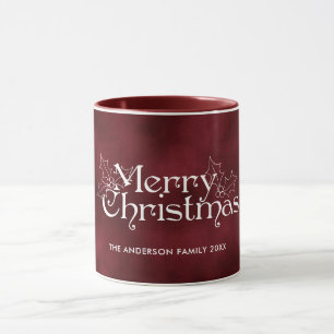 Classic Vintage Red Velvet Merry Christmas Name Mug