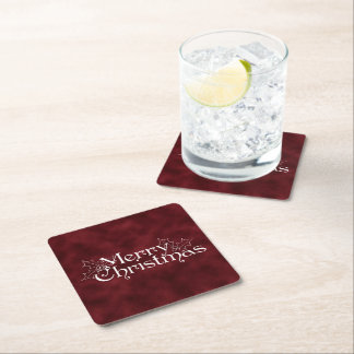 Classic Vintage Red Velvet Merry Christmas Square Paper Coaster