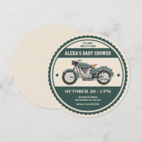 Classic vintage retro green motorcycle baby shower
