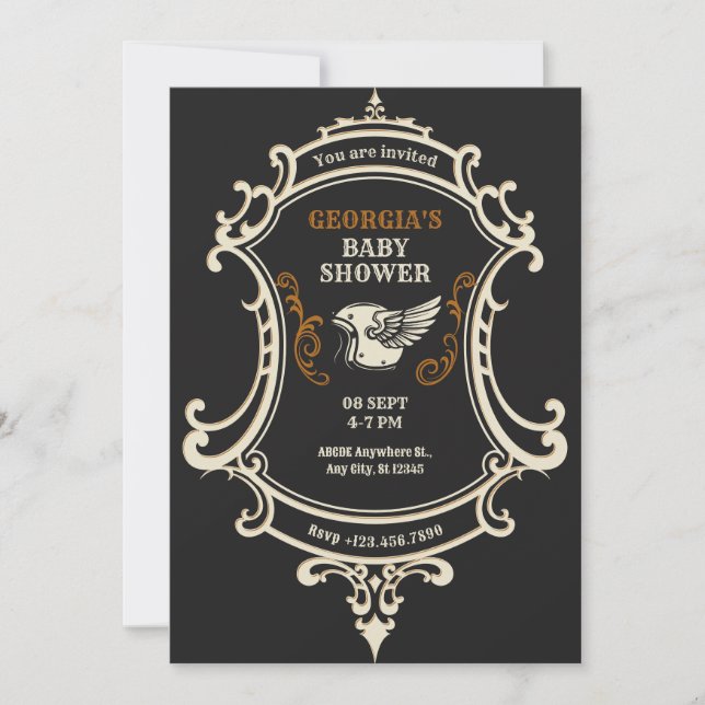 Classic Vintage Retro Motorcycle baby shower Invitation (Front)