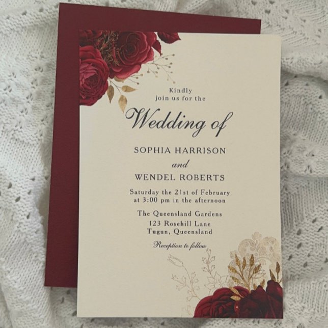 Classic Vintage Romantic Red Roses Elegant Wedding Invitation (Creator Uploaded)