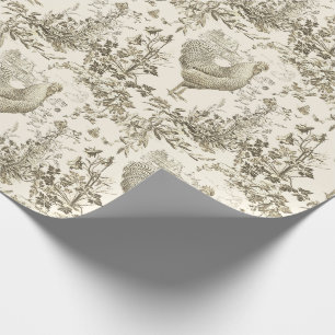 Classic Vintage Rooster Beige Floral Toile  Wrapping Paper