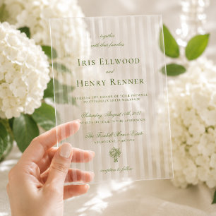 Classic Vintage Sage Green & White Wedding Acrylic Invitations
