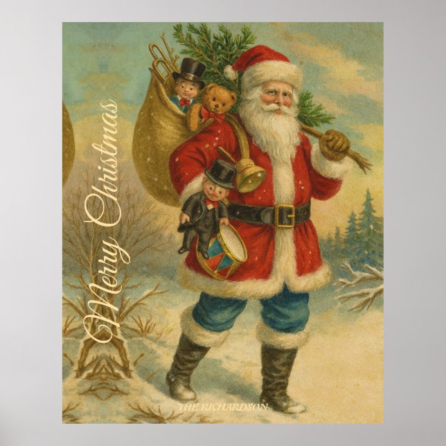 Classic Vintage Santa Claus Old-Fashioned Christma Poster (Front)