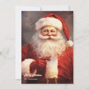 Classic vintage Santa Claus smiling red hat Holiday Card