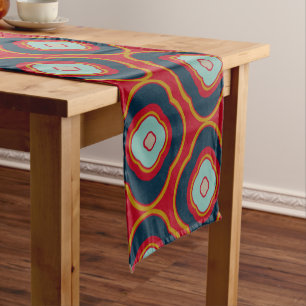 Classic Vintage Shapes Pattern Red and Navy Blue  Short Table Runner