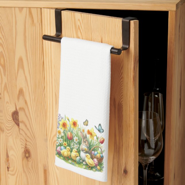 Classic/Vintage spring rabbit/chicken Tea Towel (Thirds Fold)