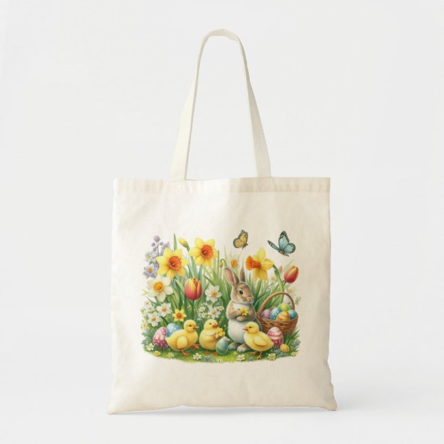 Classic/Vintage spring rabbit/chicken Tote Bag (Front)