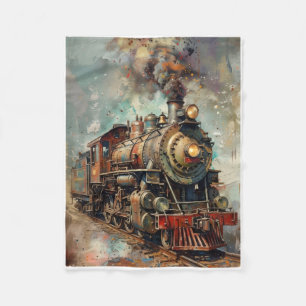 Classic Vintage Steam Train Repeat Pattern Fleece Blanket