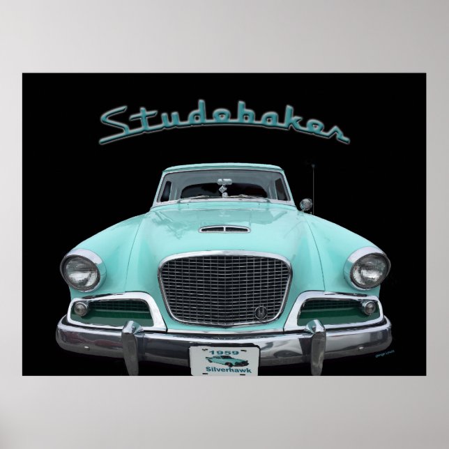 Classic Vintage Studebaker Silver Hawk 1959 Car Poster (Front)