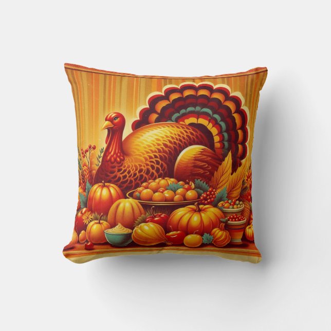 classic/vintage Thanksgiving Turkey Cushion (Front)