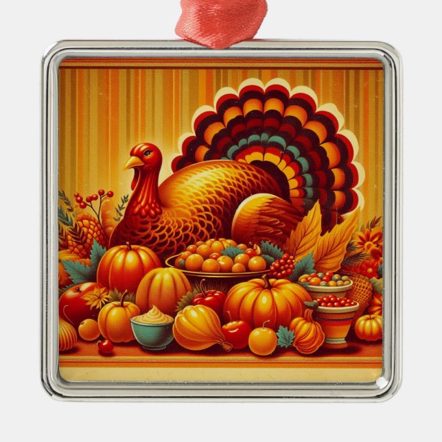 classic/vintage Thanksgiving Turkey Metal Ornament (Front)
