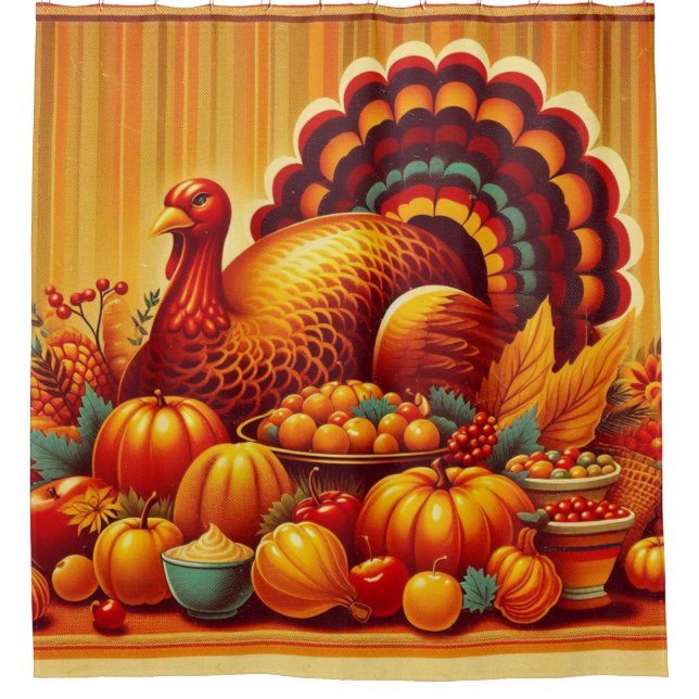 classic/vintage Thanksgiving Turkey Shower Curtain (Front)