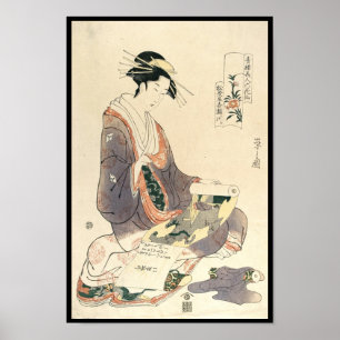 Classic vintage ukiyo-e geisha japanese lady art poster