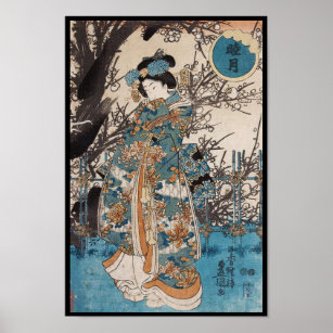 Classic vintage ukiyo-e japanese geisha portrait poster
