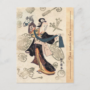 Classic vintage ukiyo-e japanese woman and puppet postcard