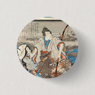 Classic vintage ukiyo-e samurai and lady Utagawa 3 Cm Round Badge