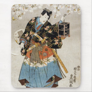 Classic vintage ukiyo-e samurai old scroll art mouse pad