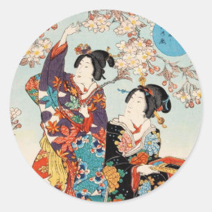 Classic vintage ukiyo-e two geishas Utagawa art Round Sticker