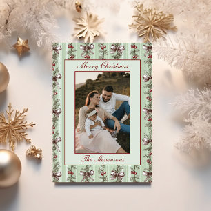 Classic Vintage Victorian Holly Photo Christmas Holiday Card